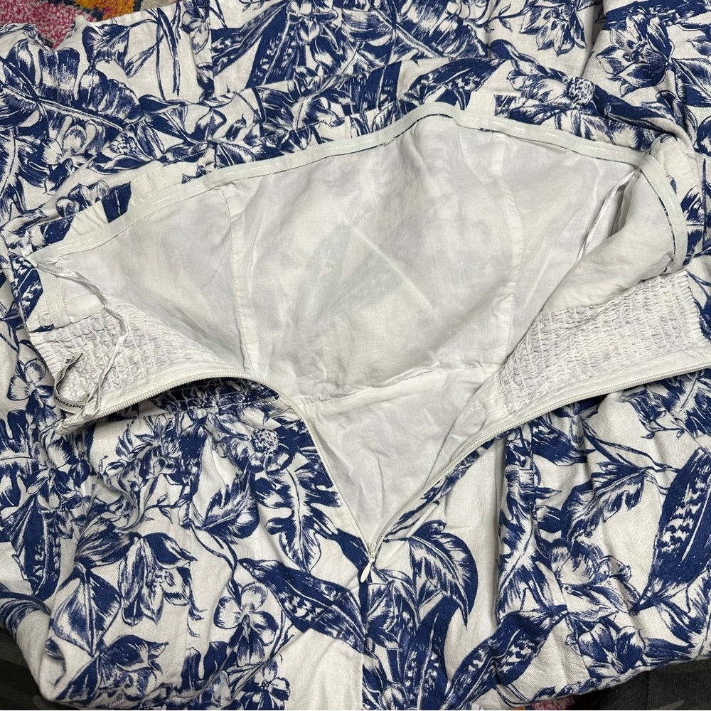 Abercrombie & Fitch White Strapless Midi Dress with Blue Floral Print - Picture 7 of 10